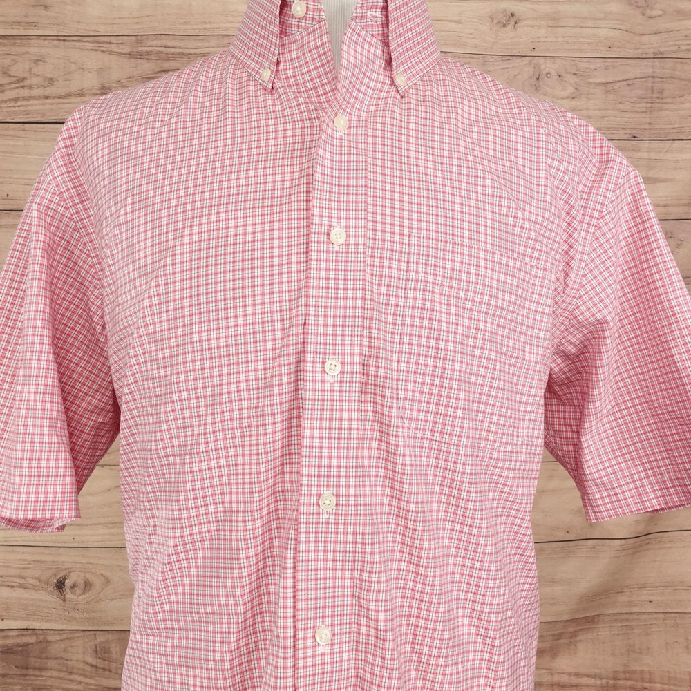 Jos. A. Bank Traveler Shirt Mens XL Red Check Short Sleeve Button-Up Cotton